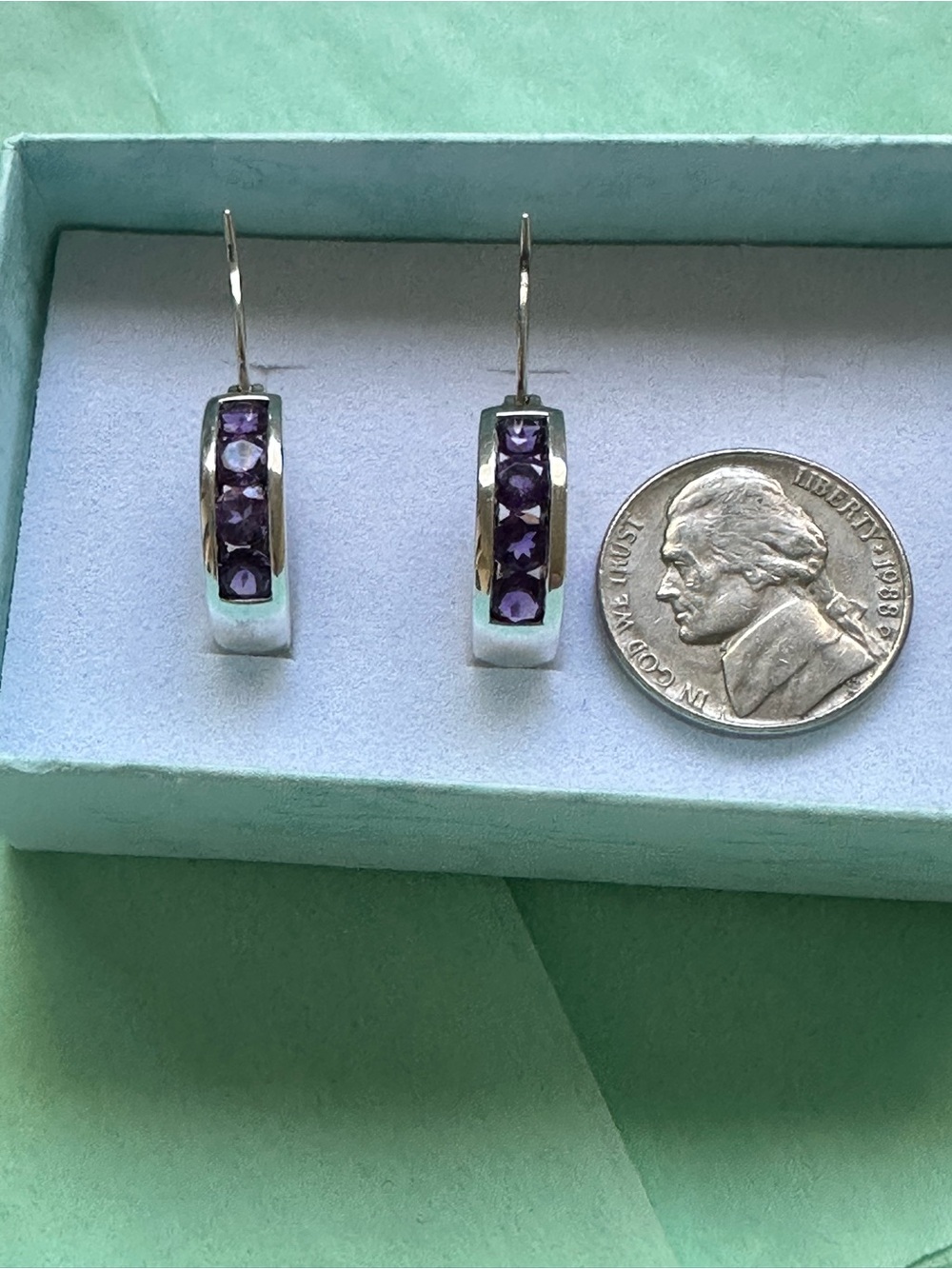 Vintage Ross simons Sterling Silver Amethyst Hoop Earrings - Picture 3 of 9